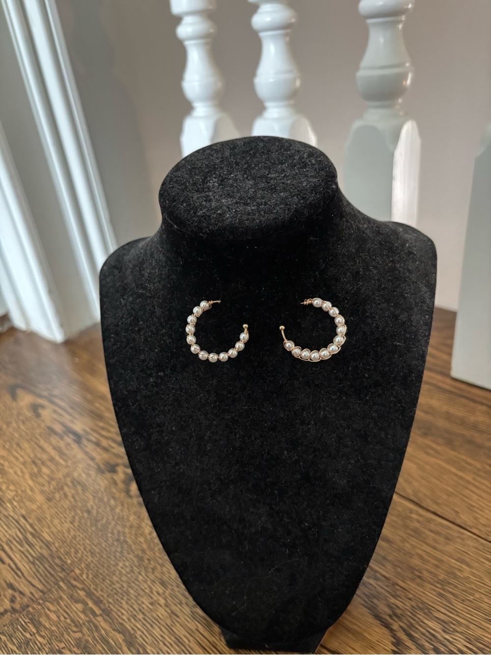 Pearl Bead Gold Hoop Earrings - Women Jewelry